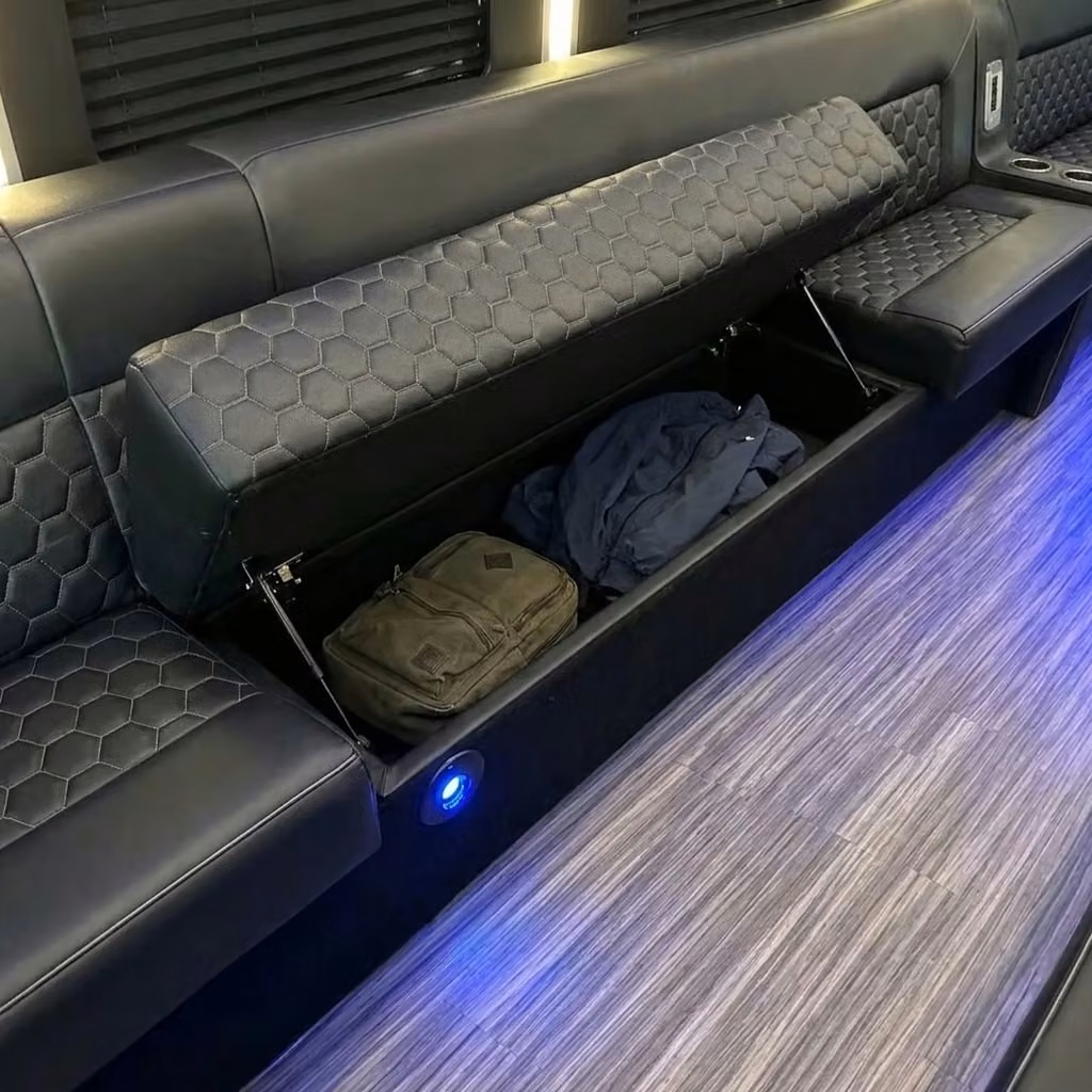 goleta party bus under seat storage
