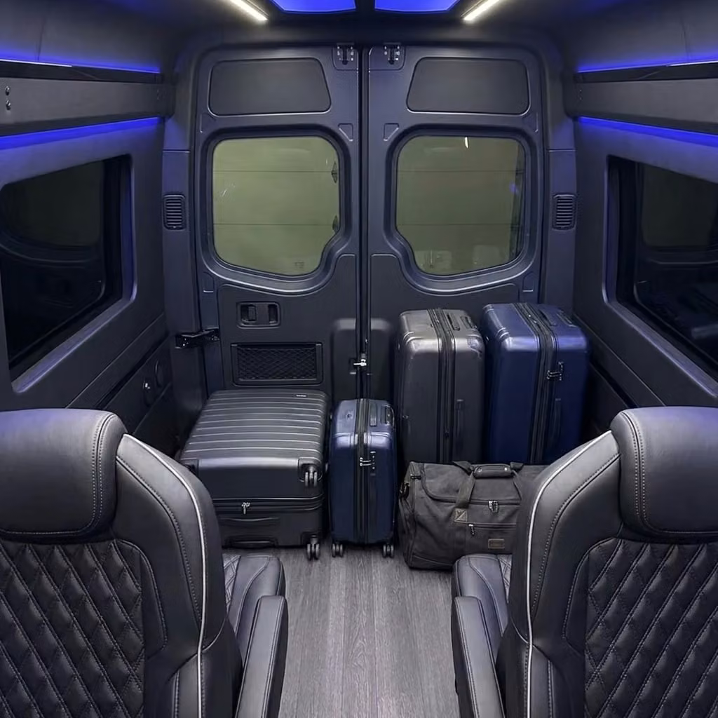 goleta sprinter van rental with driver luggage area